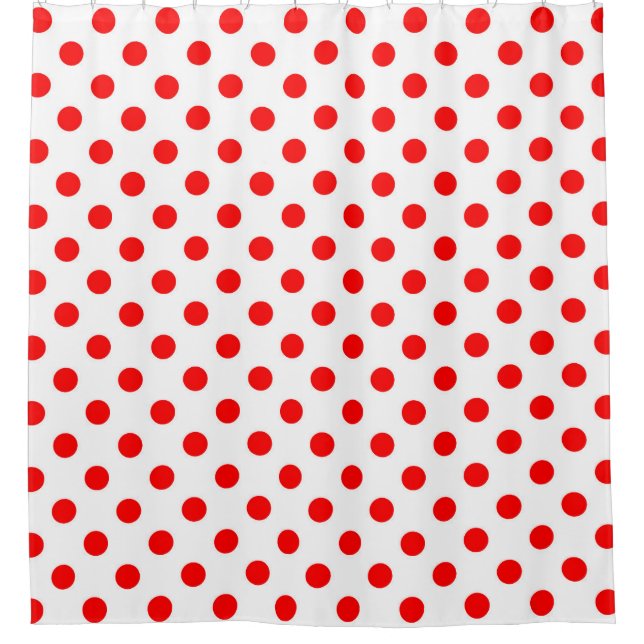 White Background Red Polka Dots Shower Curtain (Front)