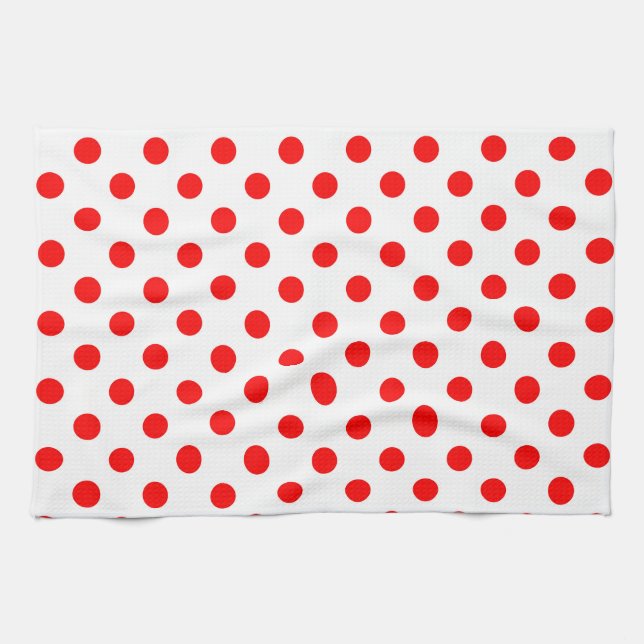 White Background Red Polka Dots Tea Towel (Horizontal)