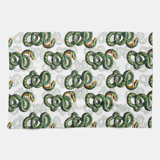 White Background Snake Pattern Design  Tea Towel (Horizontal)