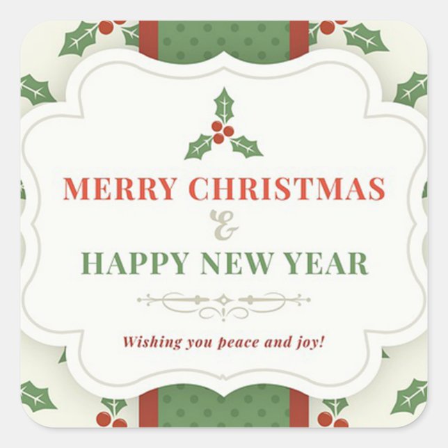White Background with Mistletoe and Message  Square Sticker (Front)