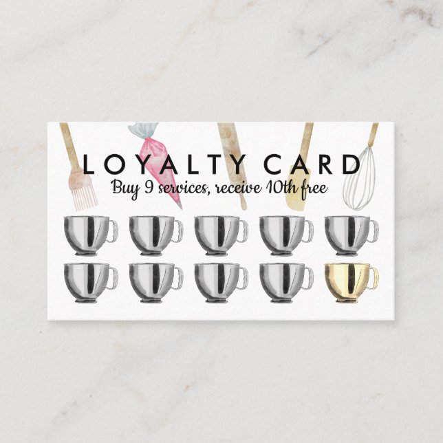 White Bakery pastry tools Loyalty Punch Business Card (Front)