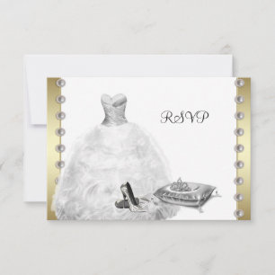 White Ball Gown High Heel Shoes White Quinceanera RSVP Card