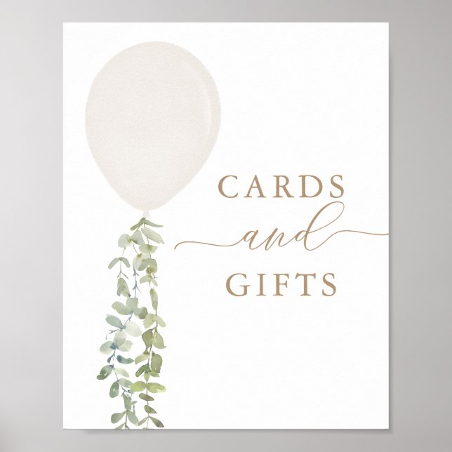 White Balloon Baby Shower Cards and Gifts Sign (Front)