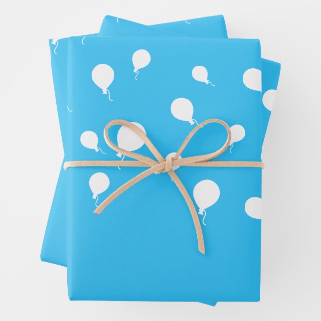 White Balloons on Pastel Blue Wrapping Paper Sheet (In situ)