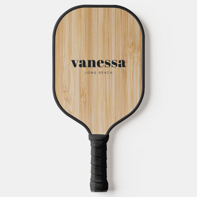 White Bamboo Minimal Modern Classic Name  Pickleball Paddle (Front)