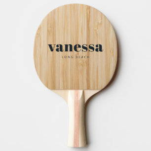 White Bamboo Minimal Modern Classic Name Ping Pong Paddle