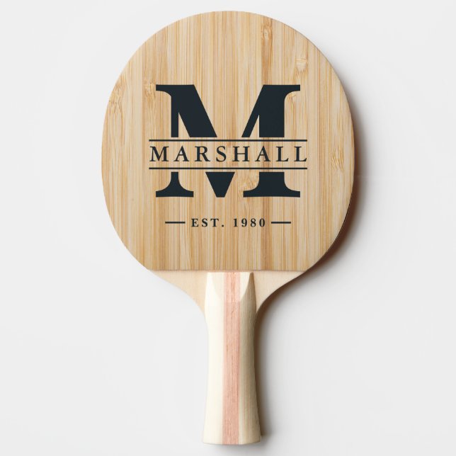 White Bamboo Monogram & Name Overlay Ping Pong Paddle (Back)