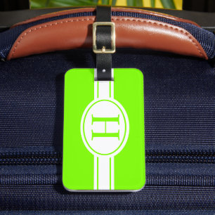 White band oval shield chartreuse monogram luggage tag