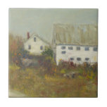 White Barn Tile<br><div class="desc">White Barn II by Marilyn Wendling. White barn-like building and home amongst flowers in the countryside.</div>