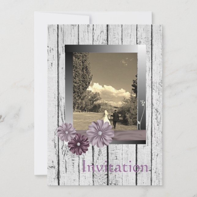 White Barn wood daisy Country Wedding Invitation (Front)