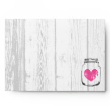 White barn wood mason jar country wedding envelope
