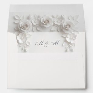 White Baroque Floral Frame Wedding Envelope