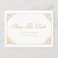 White Baroque Muslim Save The Date Announcement