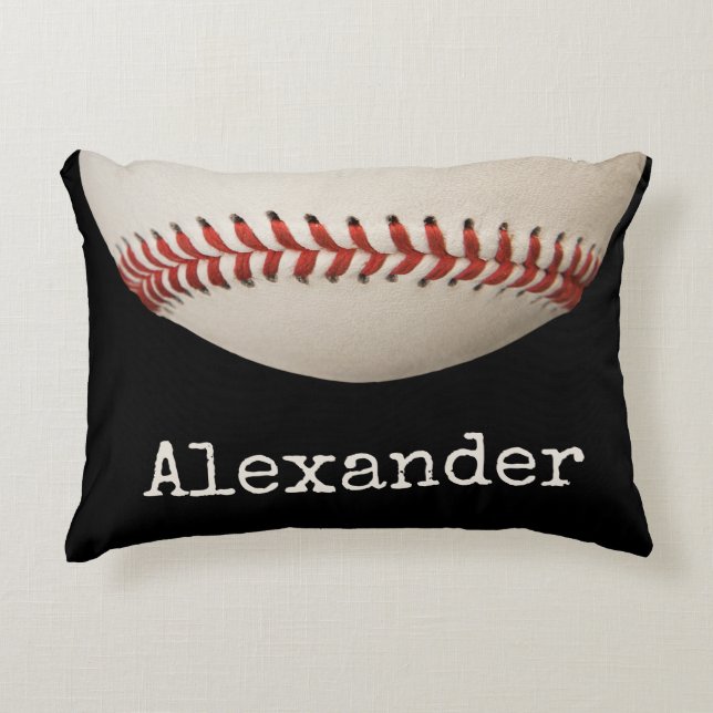 White Baseball Personalised with Name Number Black Decorative Cushion (Front)