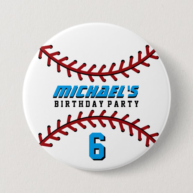 White Baseball Sports Birthday Party Button Pin (Front)