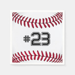 White Baseball with Number Napkin