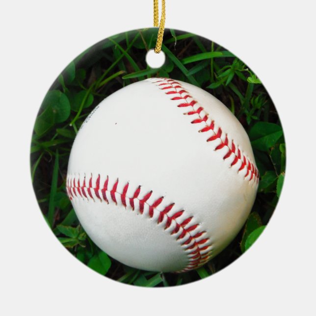 White Baseball with Red Stitching Ceramic Tree Decoration (Front)