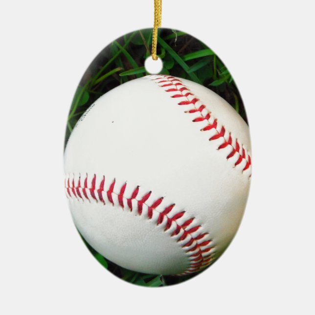 White Baseball with Red Stitching Ceramic Tree Decoration (Front)