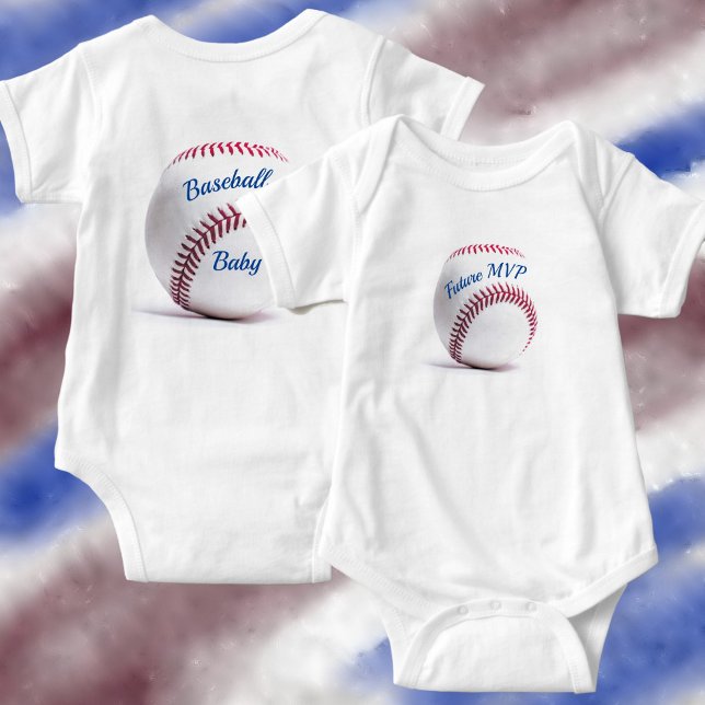 White Baseball with Red Stitching Customisable  Baby Bodysuit (Creator Uploaded)