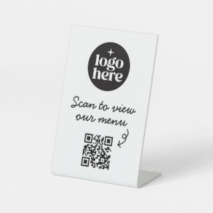 White Basic Business Logo Menu QR Code Pedestal Sign