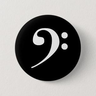 White Bass Clef 6 Cm Round Badge