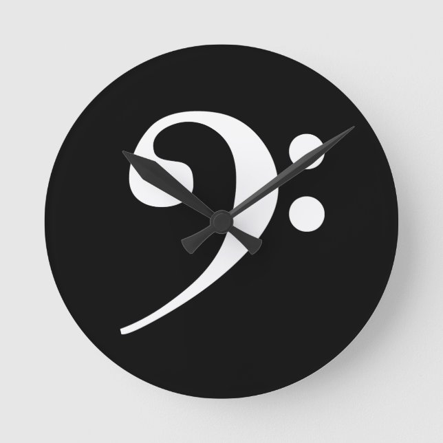 White Bass Clef Round Clock (Front)