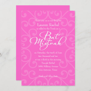 White Bat Mitzvah with Any Colour Curly Q Frame Invitation