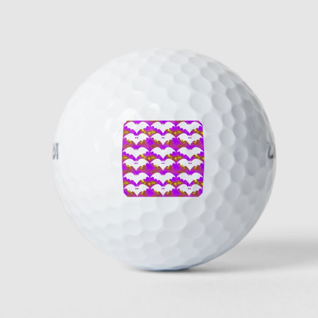 White Bats And Bows Pink Yellow Golf Balls (Front)