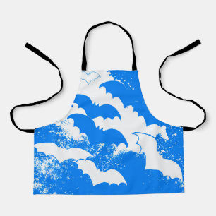 White Bats In Flight Blue Apron