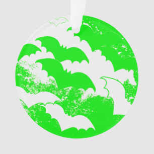White Bats In Flight Green Ornament