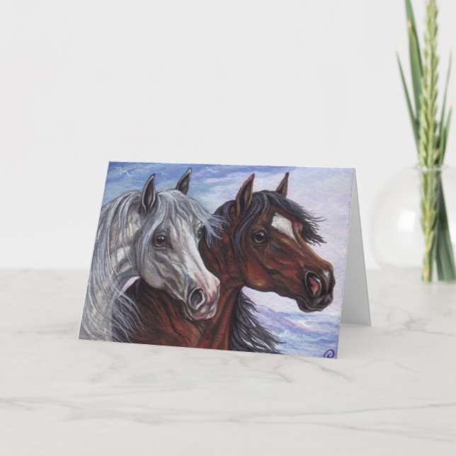 WHITE & BAY HORSE Note Card (Front)