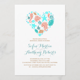 White Beach Heart Nautical Rehearsal Dinner Invitation