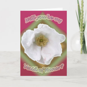 White Beach Rose Maid of Honour Request Card