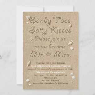 White Beach Sandy Toes Salty Kisses Wedding Invitation