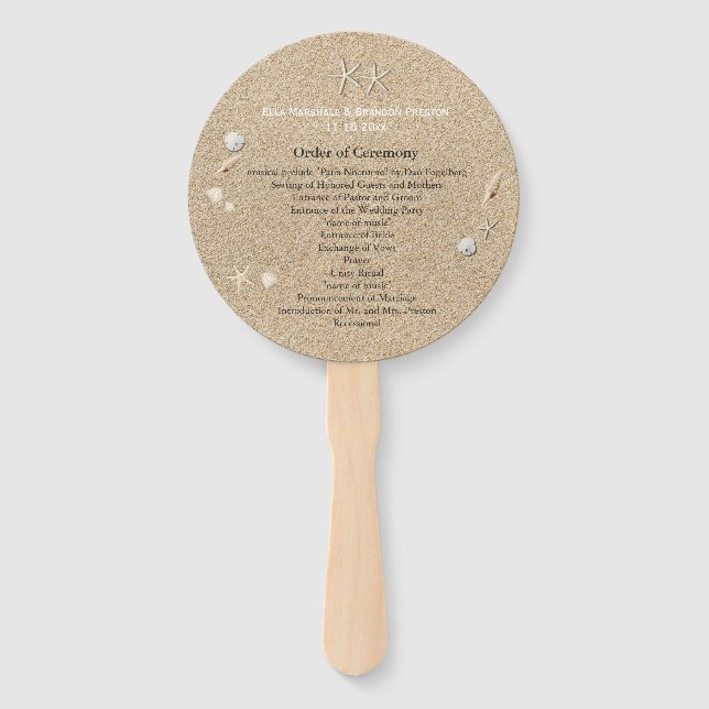 White Beach Sandy Toes Salty Kisses WeddingProgram Hand Fan (Front)