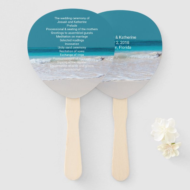 White Beach Theme Wedding Program Fan (Front and Back)