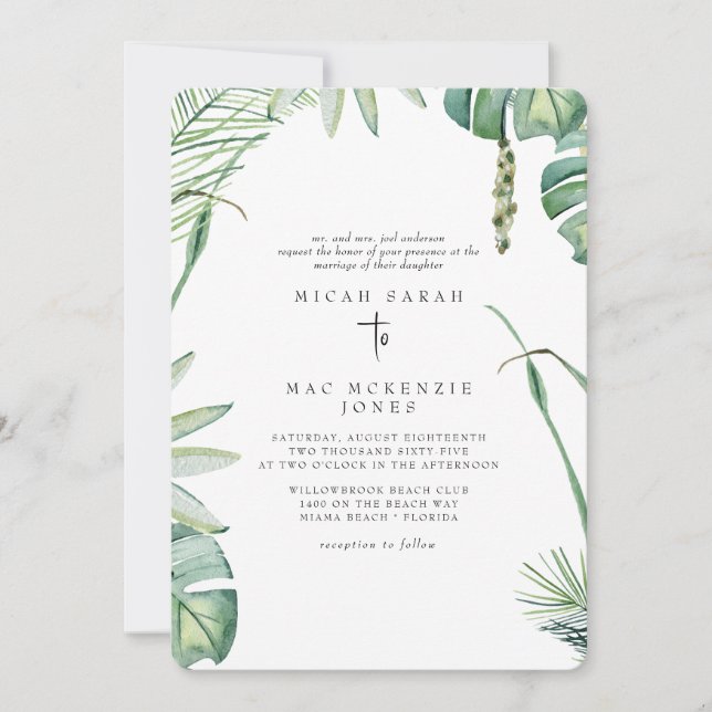 White Beach Tropics Bride Parents Wedding Invitation (Front)