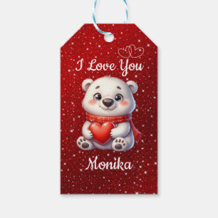 White Bear & Red I Love You Personalised Name Gift Tags
