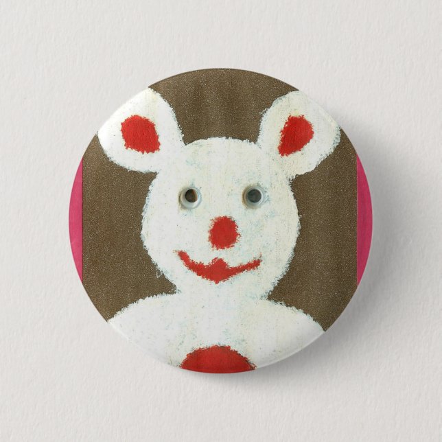 White Bear with Red Nose, Mouth, and Ears (Santa) 6 Cm Round Badge (Front)