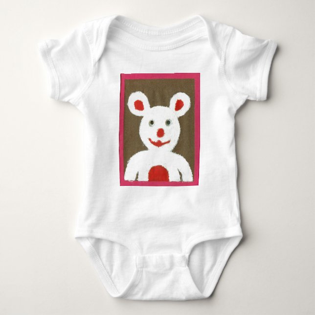 White Bear with Red Nose, Mouth, and Ears (Santa) Baby Bodysuit (Front)