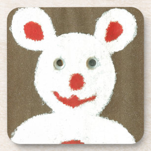 White Bear with Red Nose, Mouth, and Ears (Santa) Coaster