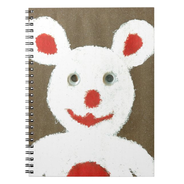 White Bear with Red Nose, Mouth, and Ears (Santa) Spiral Notebook (Front)