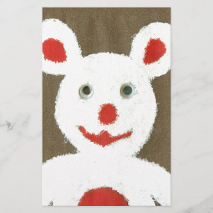 White Bear with Red Nose, Mouth, and Ears (Santa) Stationery