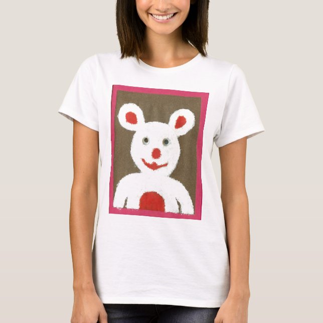 White Bear with Red Nose, Mouth, and Ears (Santa) T-Shirt (Front)