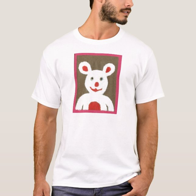 White Bear with Red Nose, Mouth, and Ears (Santa) T-Shirt (Front)