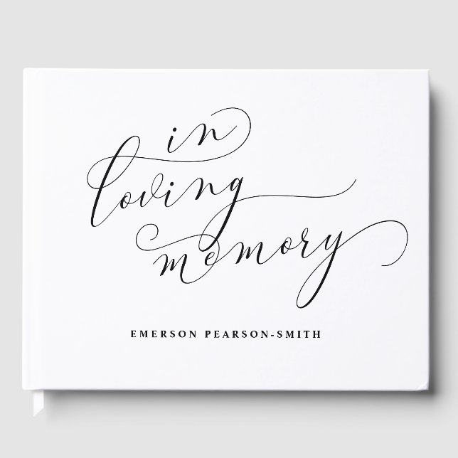White Beautiful Swash Calligraphy In Loving Memory Guest Book (Front)