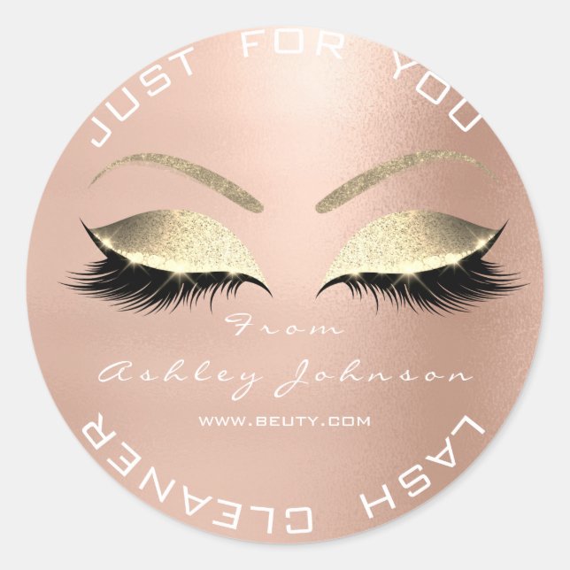 White Beauty Salon Glitter Pink Gold Lash Cleaner Classic Round Sticker (Front)