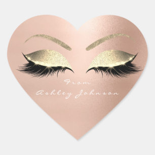 White Beauty Salon Glitter Pink Gold Lashes Name Heart Sticker