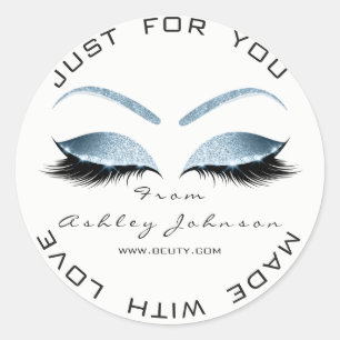 White Beauty Salon Glitter White Blue Thank You Classic Round Sticker