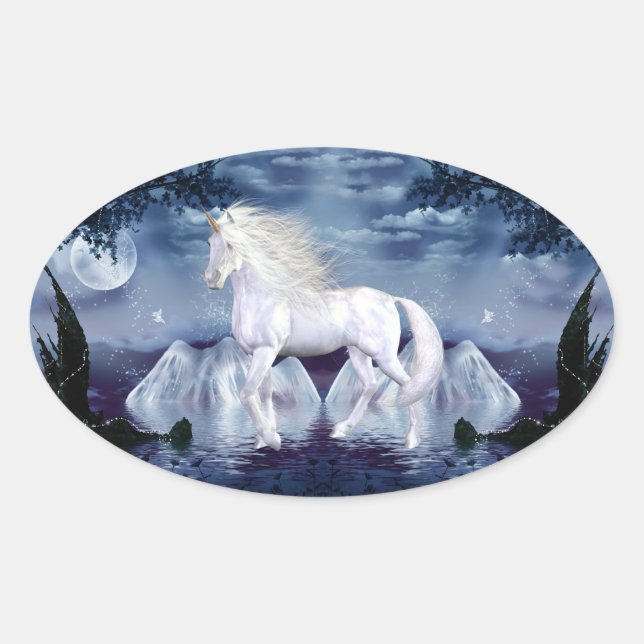 White Beauty Unicorn Oval Sticker (Front)
